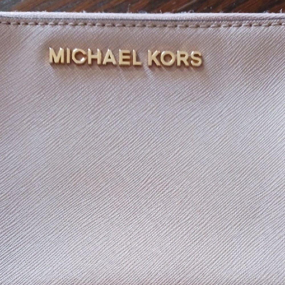 Michael Kors Gold Logo Tan Clutch